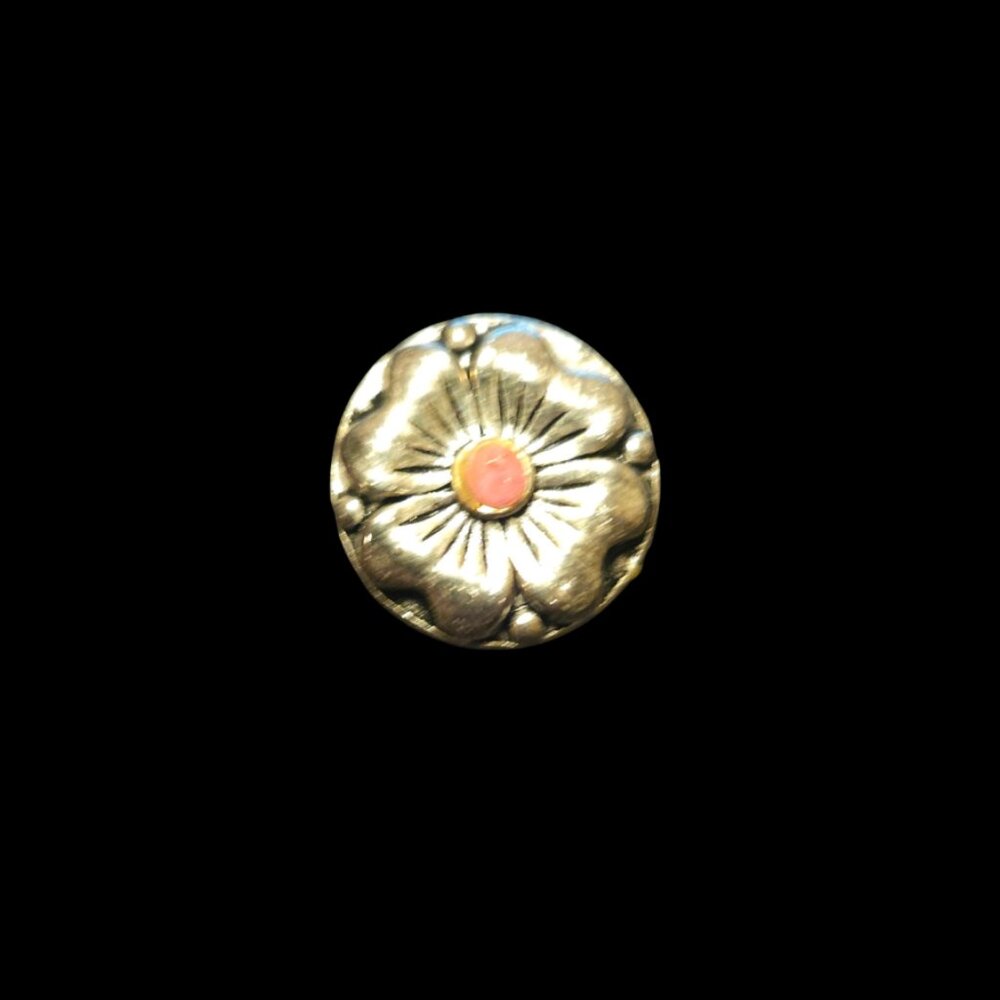 18mm Silver Tone Floral Snap Charm with Pink Center